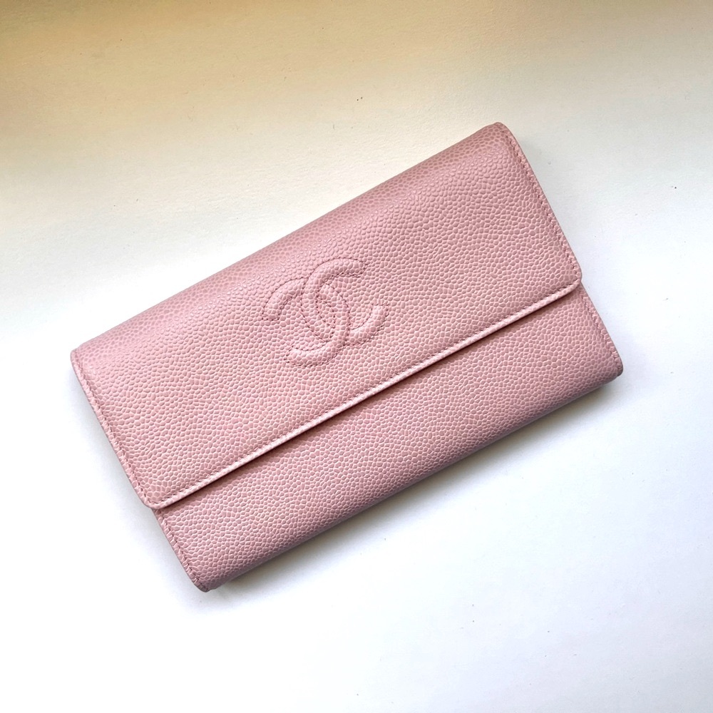 🔥CHANEL Caviar Timeless CC Large Gusset Flap Wallet in Rose Pale